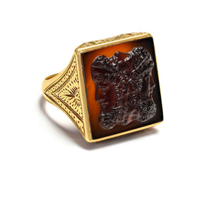 Antique Rare Gold Amazing Cameo Men’s Ring with Four Faces