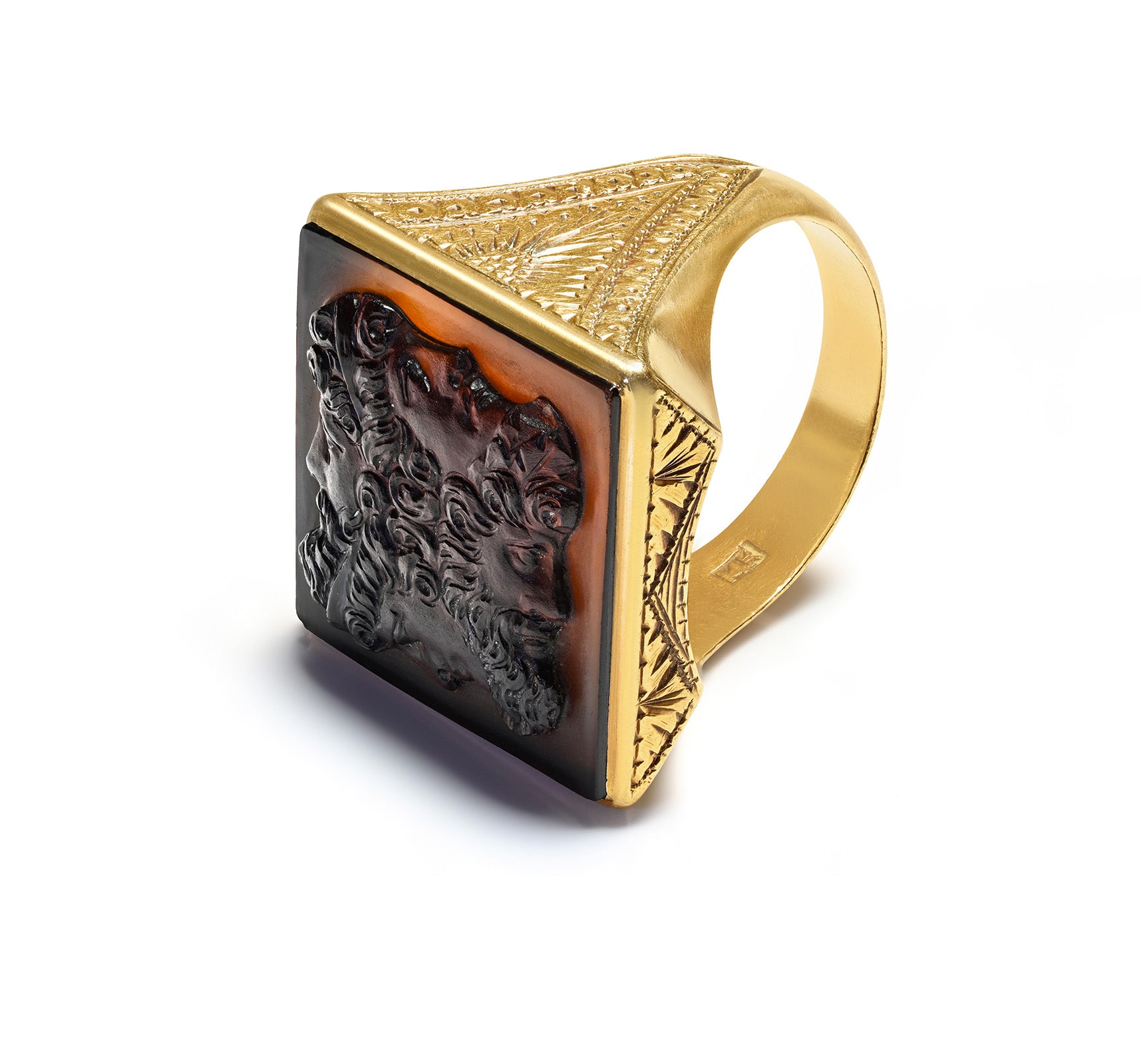 Antique Rare Gold Amazing Cameo Men’s Ring with Four Faces Sardonyx 