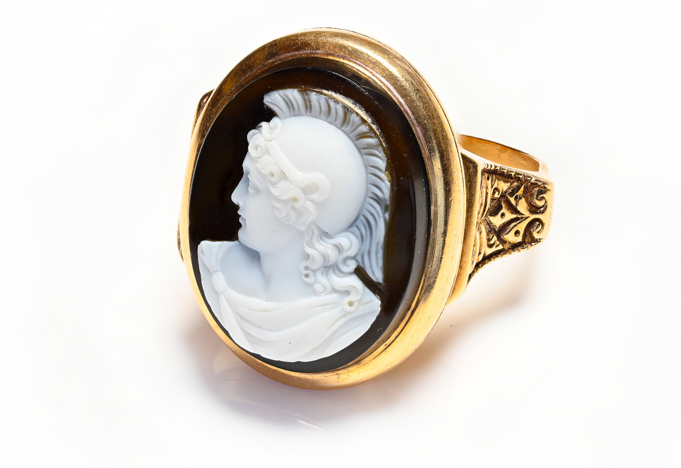 Antique Roman Soldier Cameo Gold Men's Locket Ring