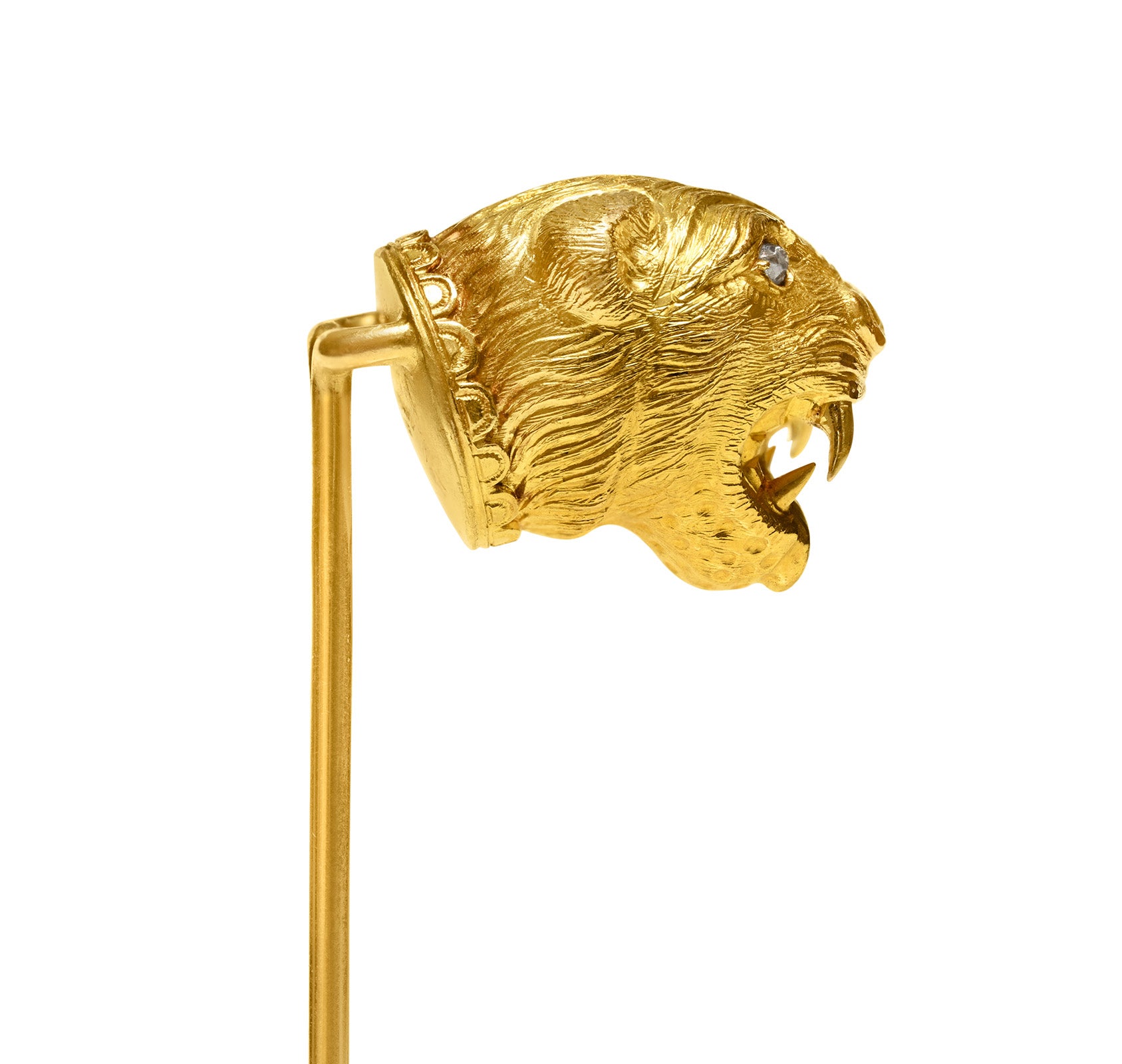 Antique Tiffany & Co. 18K Gold Diamond Stylized Tiger Head Stick Pin