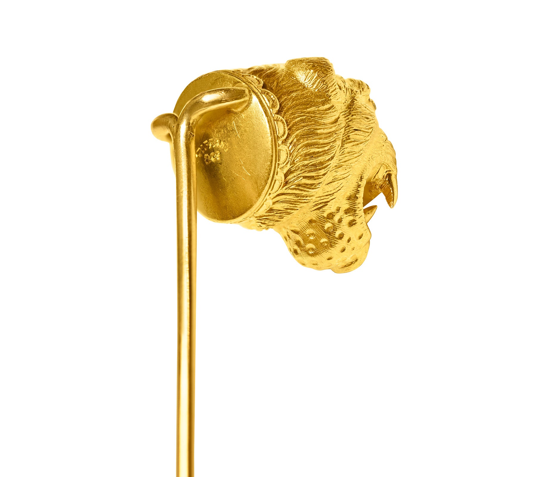 Antique Tiffany & Co. 18K Gold Diamond Stylized Tiger Head Stick Pin Hallmark 
