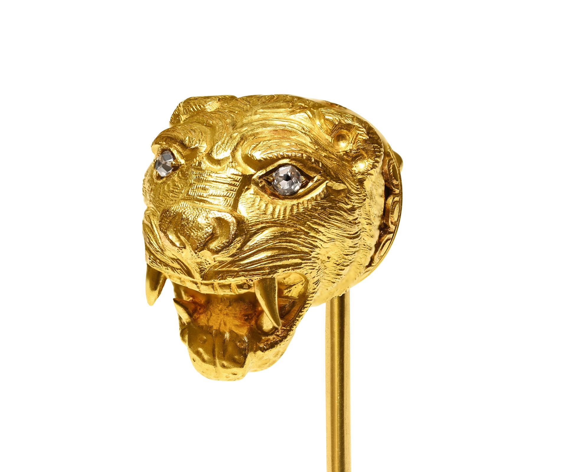 Antique Tiffany Co. 18K Gold Diamond Tiger Head Stick Pin