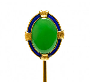 Antique Tiffany & Co. Jade Blue Enamel Gold Stick Pin