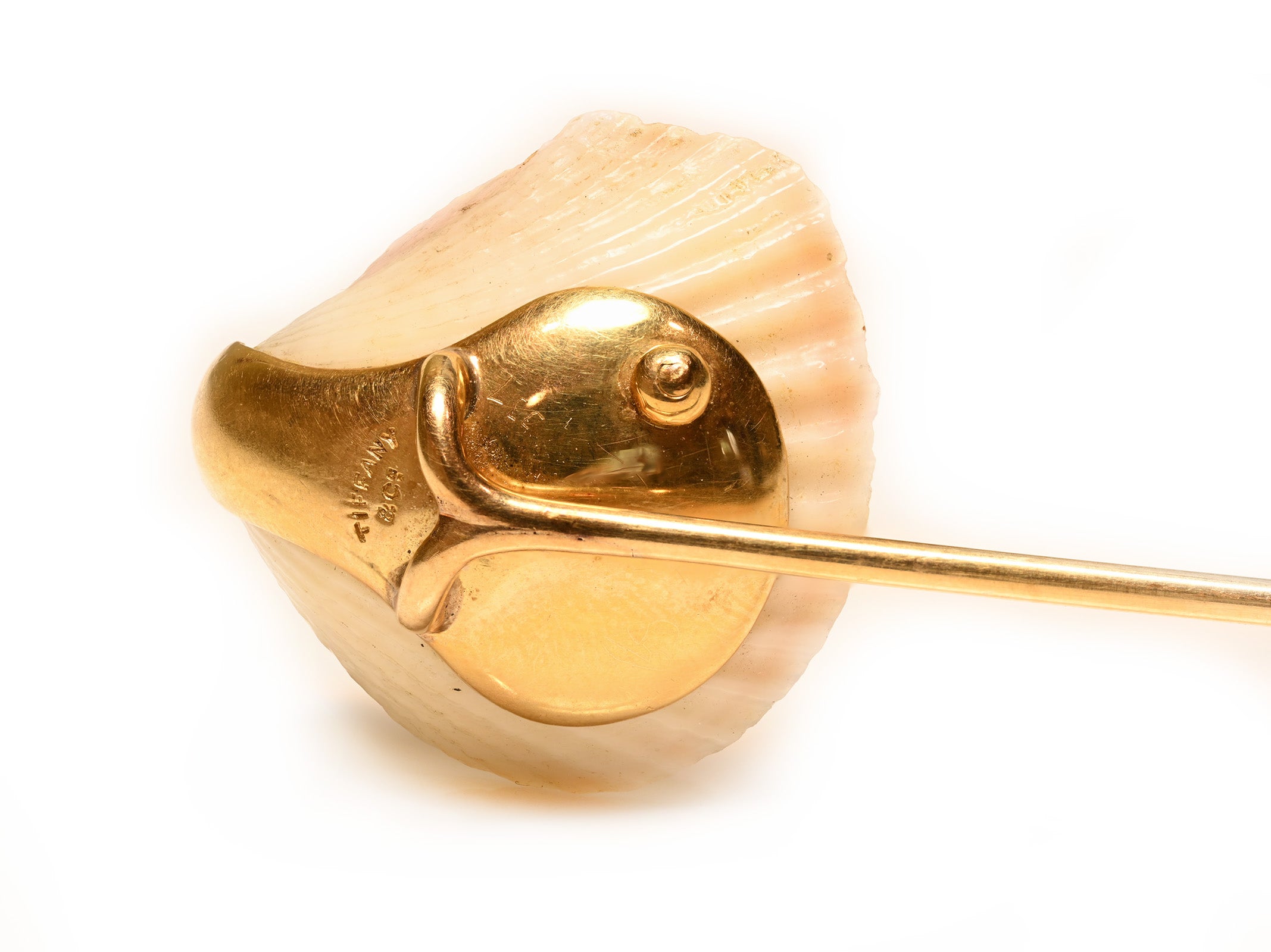 Antique Tiffany & Co Seashell Pearl 18K Gold Stick Pin