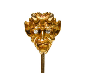 Victorian 14K Gold Old Mine Diamond Satyr Stick Pin