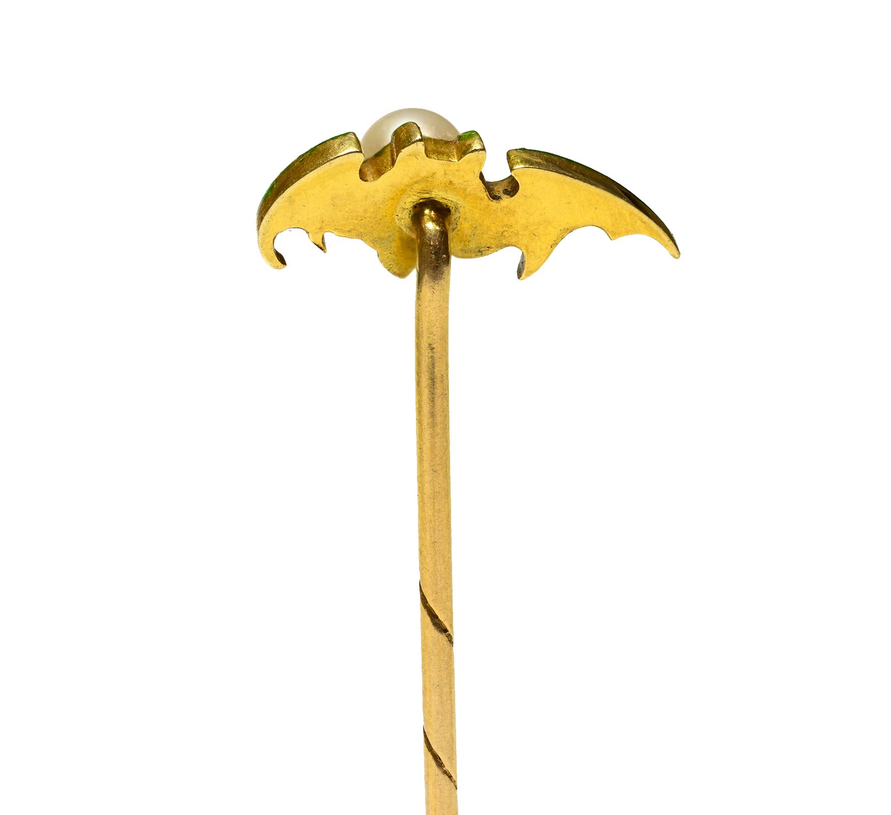 Antique Victorian 14K Gold Pearl Bat Stick Pin