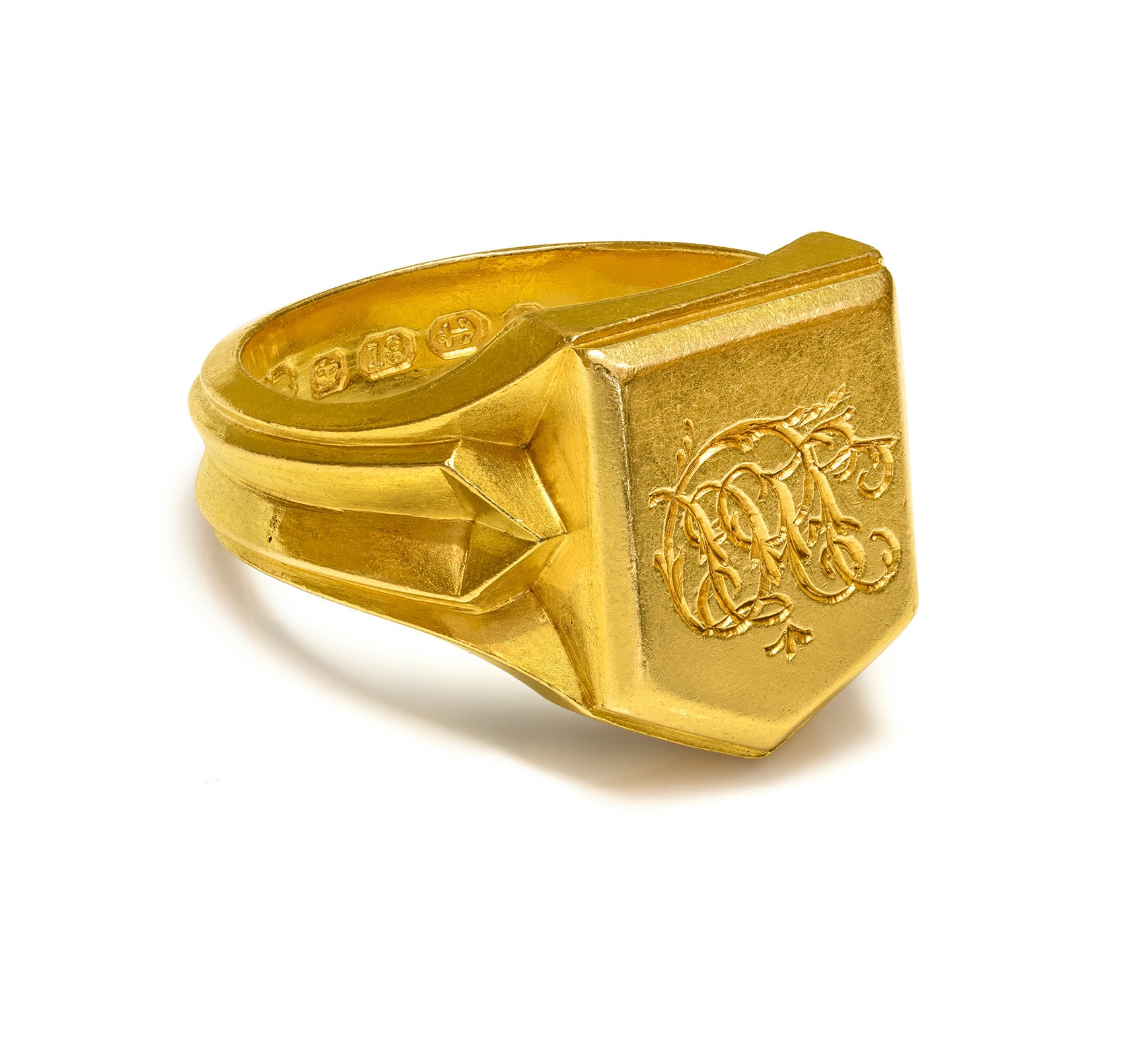 Mens Victorian 18K Gold Shield Signet Ring