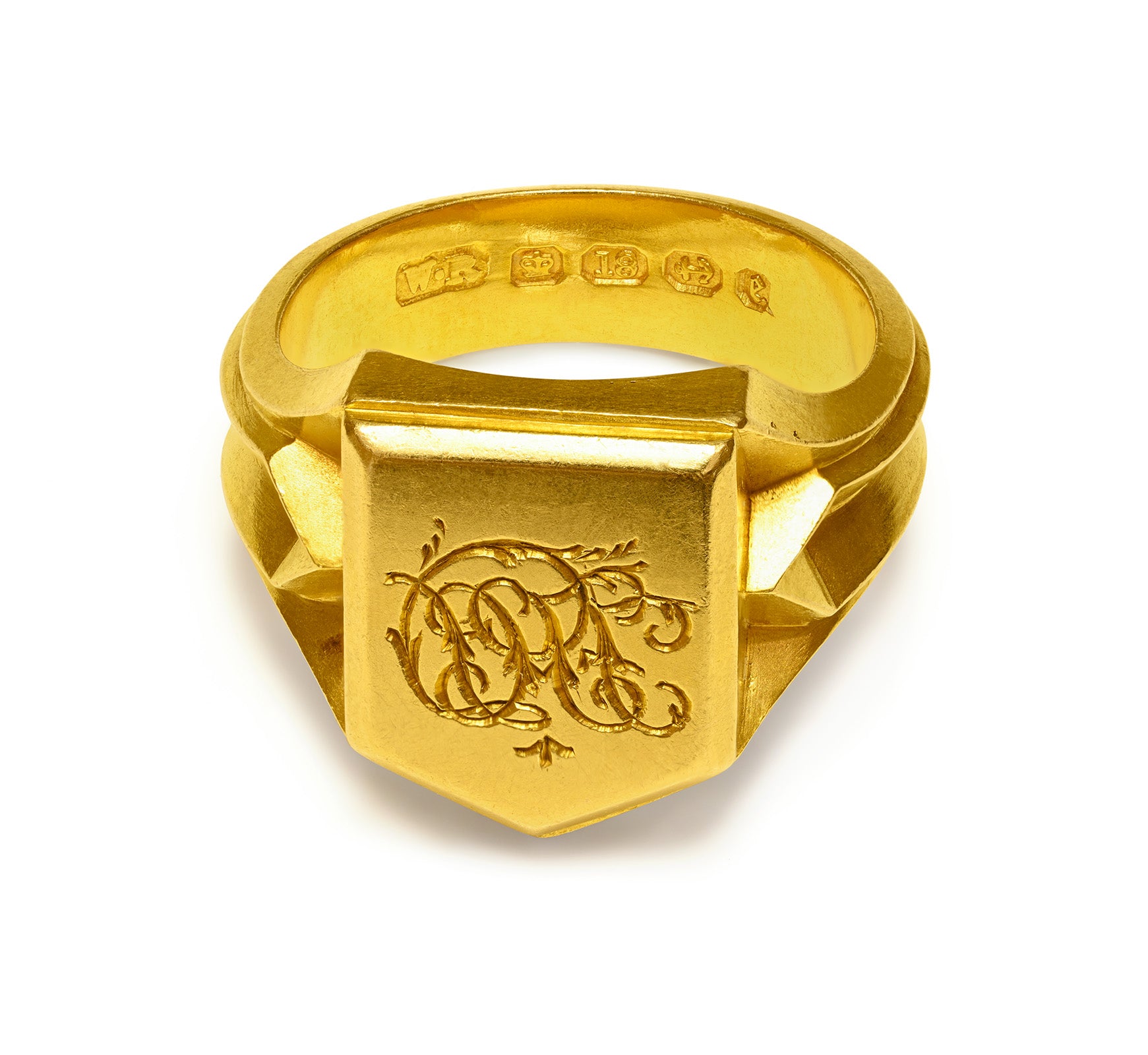 Antique Victorian 18K Gold Engraved Shield Signet Ring