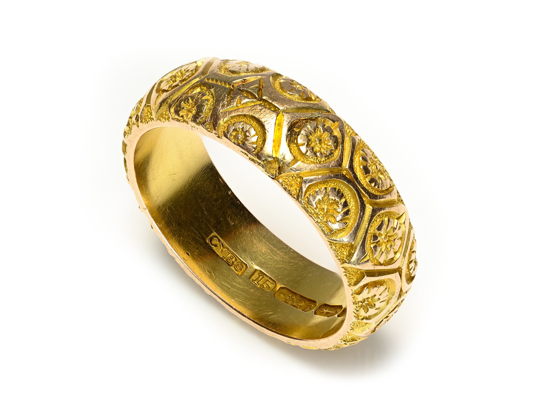 Antique Victorian Coley Brothers 15ct Gold Engraved Band Ring