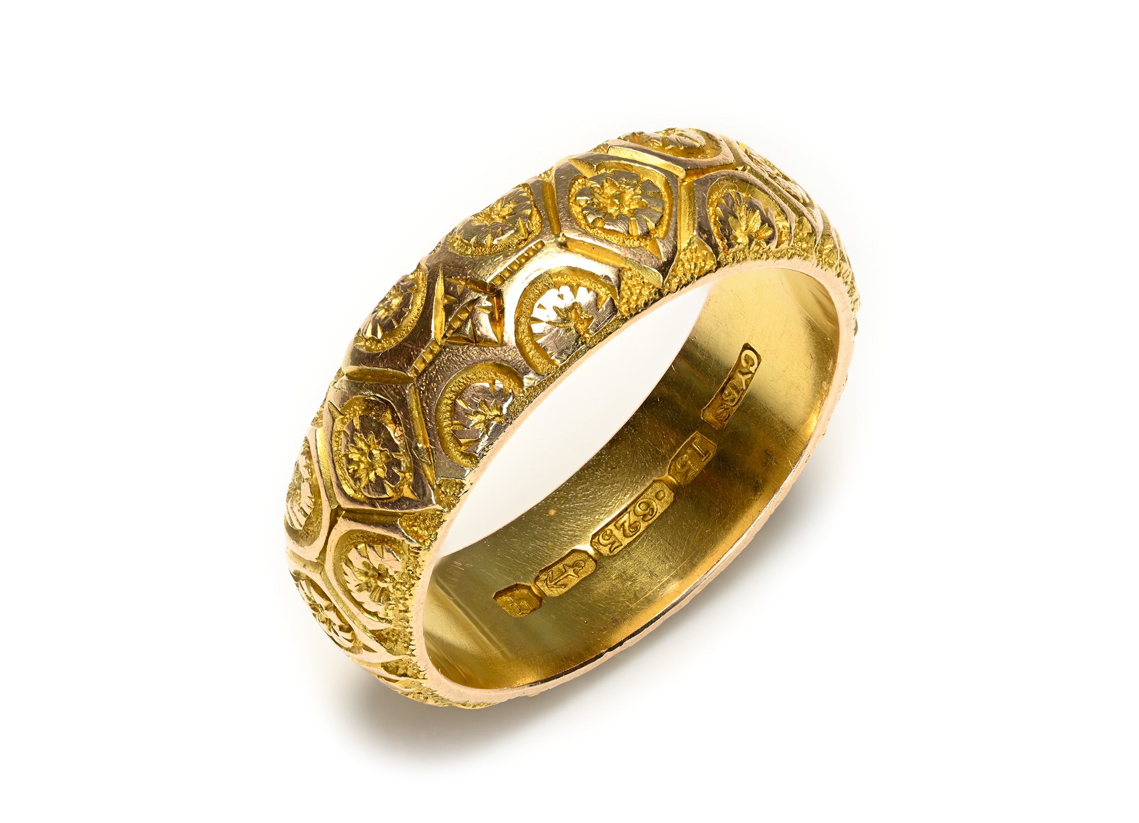 Antique Victorian Coley Brothers 15ct Yellow Gold Engraved Band Ring