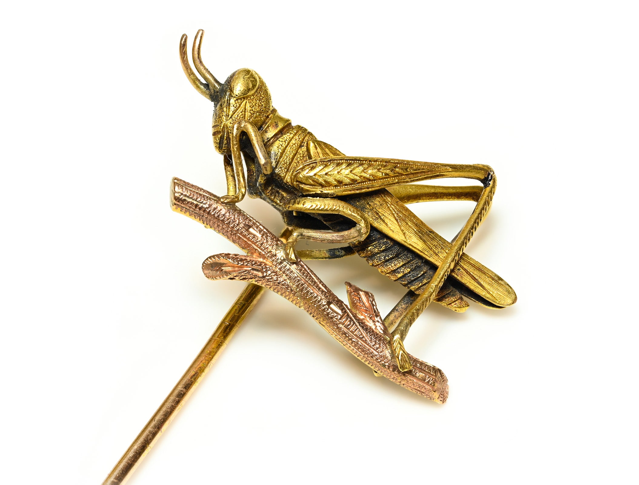 Victorian Gold Grasshopper Stick Pin on Branch