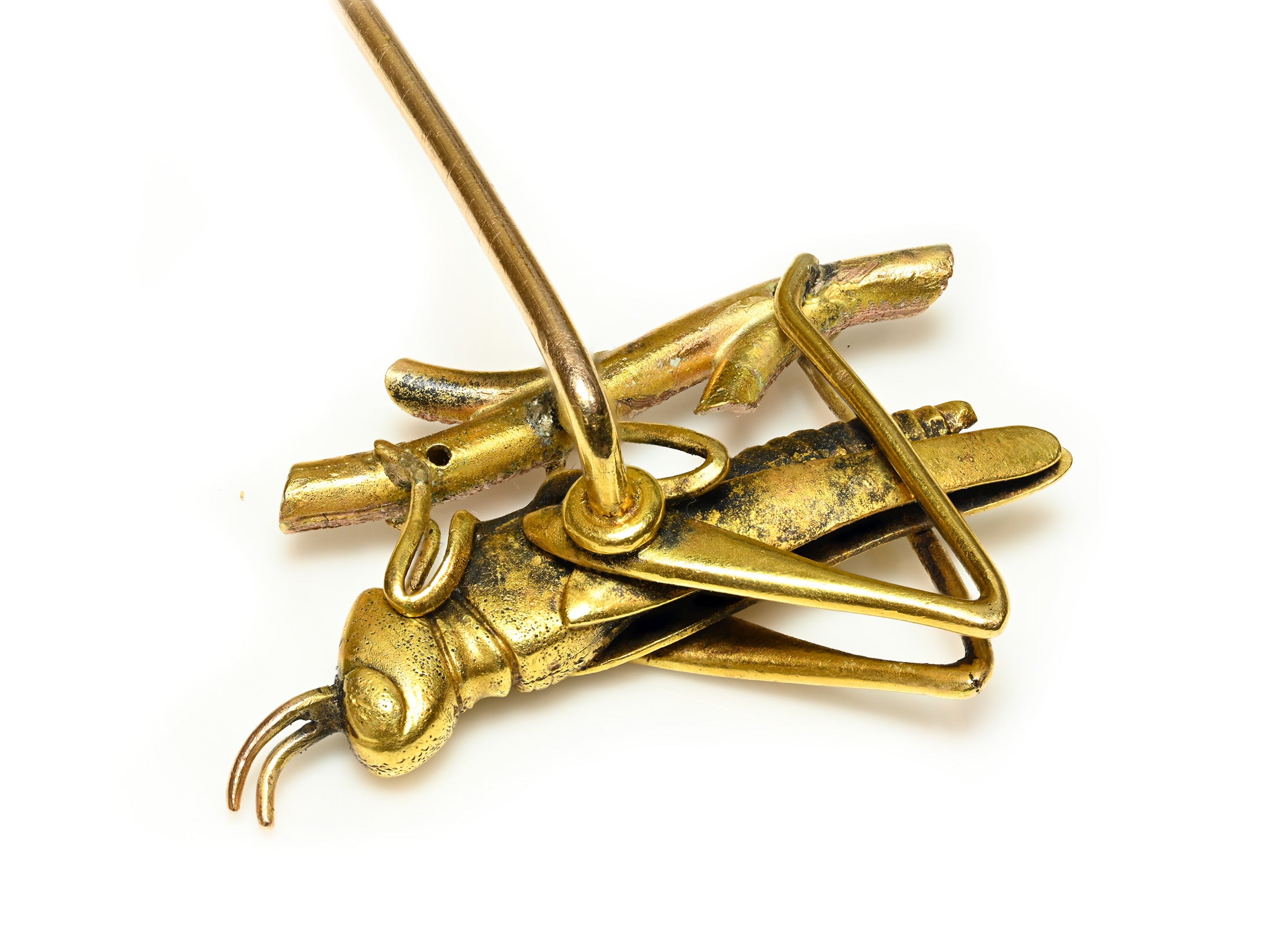 Antique Victorian Gold Grasshopper Cricket Stick Pin on Branch