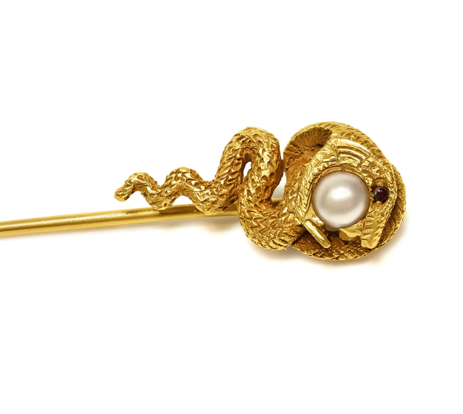 Antique Victorian Gold Snake Pearl Garnet Stick Pin