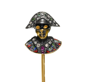 Antique Victorian Harlequin Figural Stick Pin in Venetian Masquerade Style