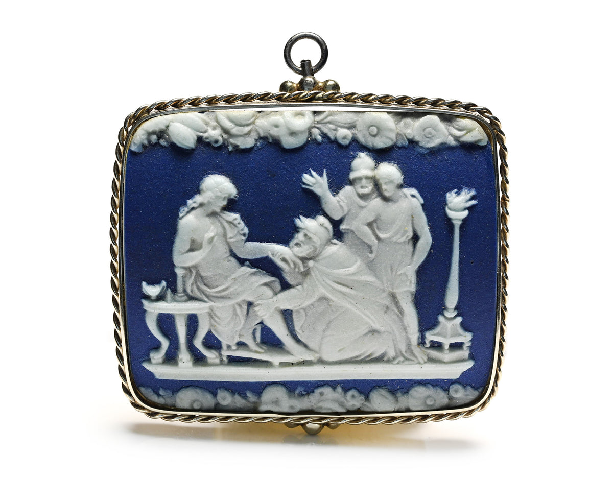 Antique Wedgwood Blue Jasperware Pendant Brooch in Gold Frame