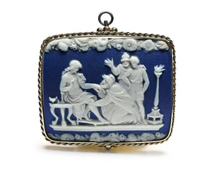 Antique Wedgwood Blue Jasperware Pendant Brooch in Gold Frame