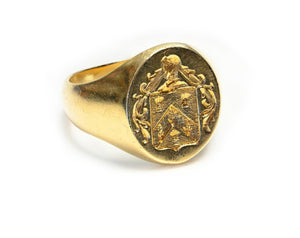 Antique Yellow Gold Crest Men's Ring