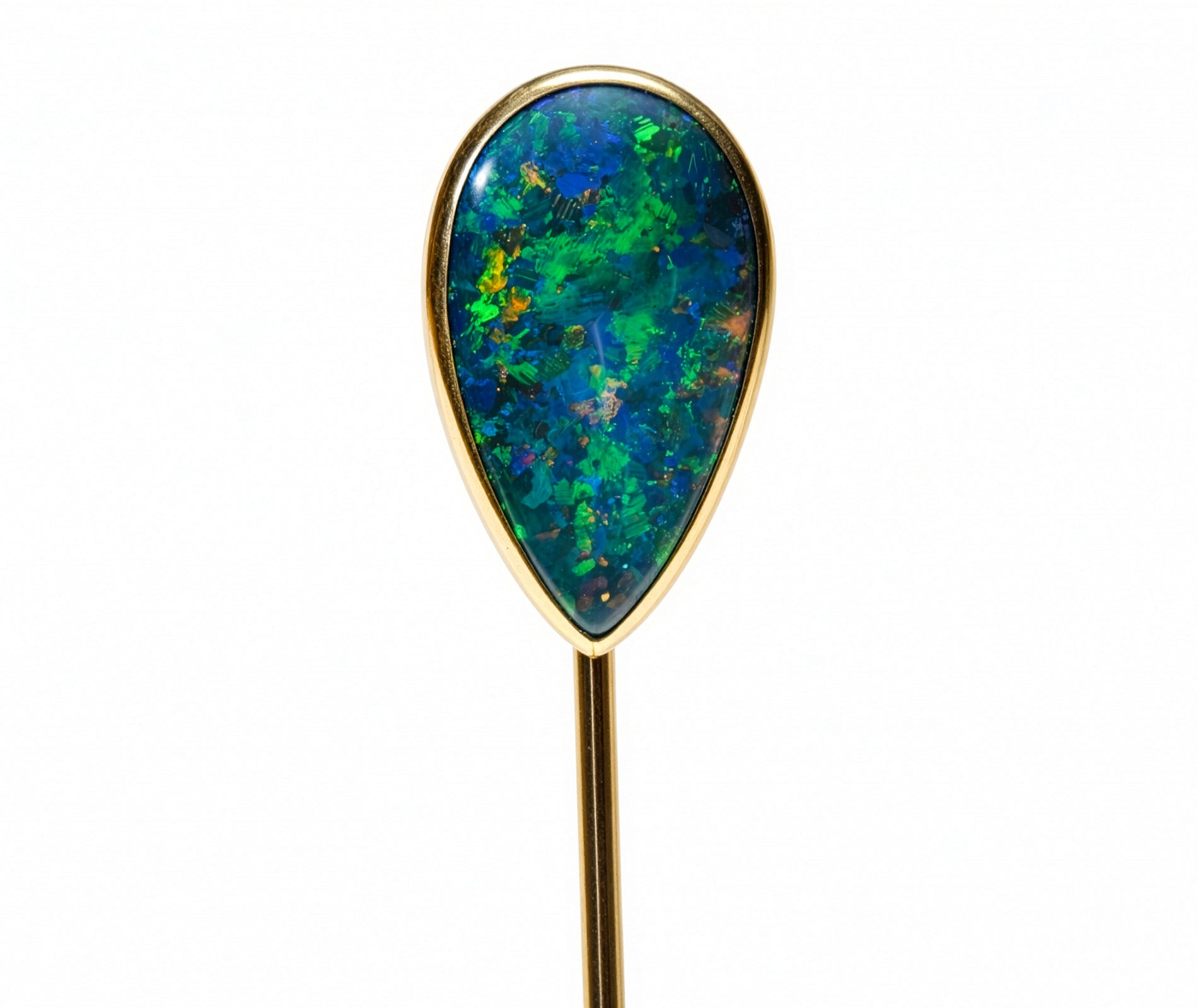 Antique Gold Pear-Shaped Black Opal Stick Pin