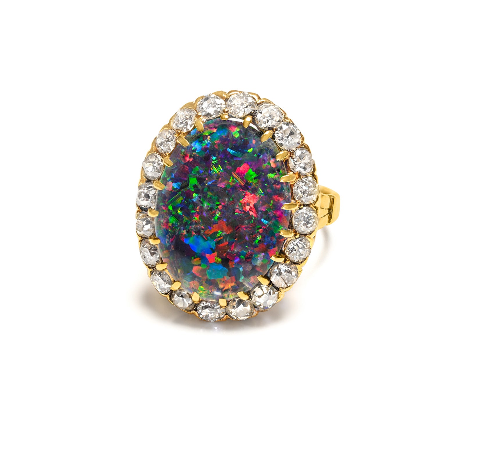 Antique Black Opal Gold Ring 