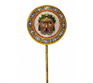 Antique Gold Micro-Mosaic Stick Pin – Greco-Roman Laurel Portrait