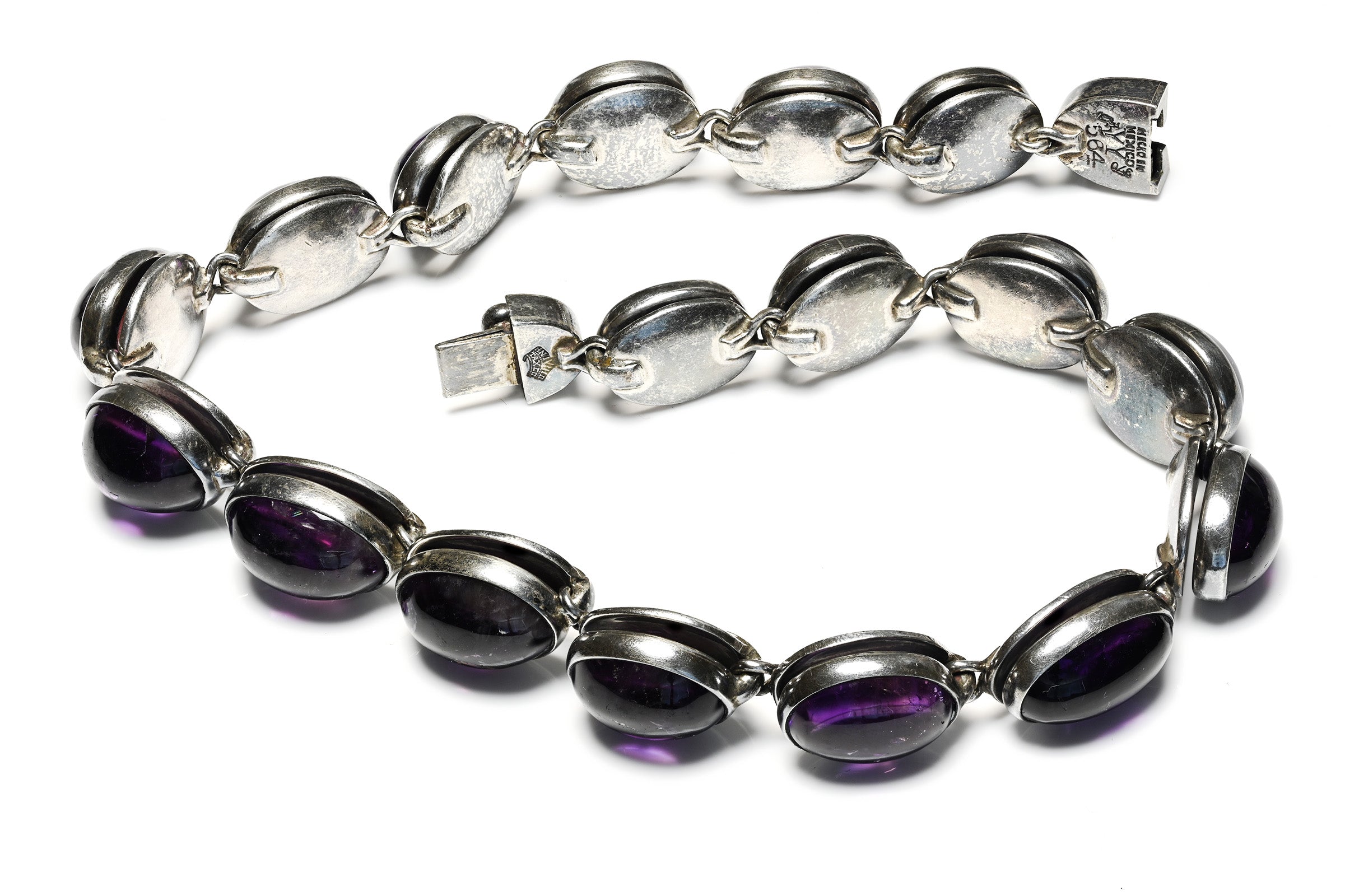 Antonio Pineda Mexican Silver and Cabochon Amethyst Necklace