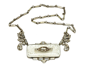 Art Deco 1920's Sterling Silver Paste Carved Crystal Necklace