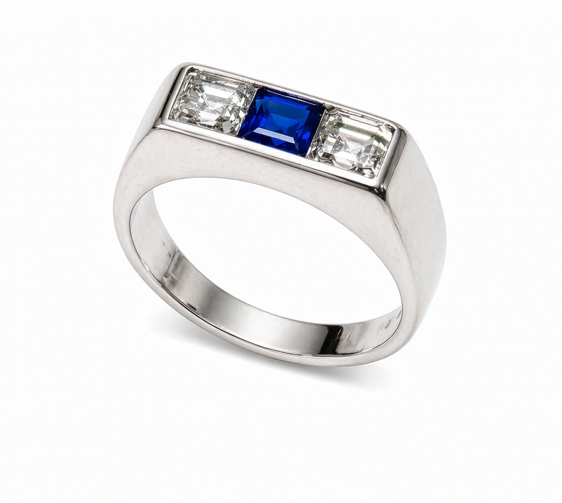 Art Deco Platinum Diamond and Sapphire Men's Ring