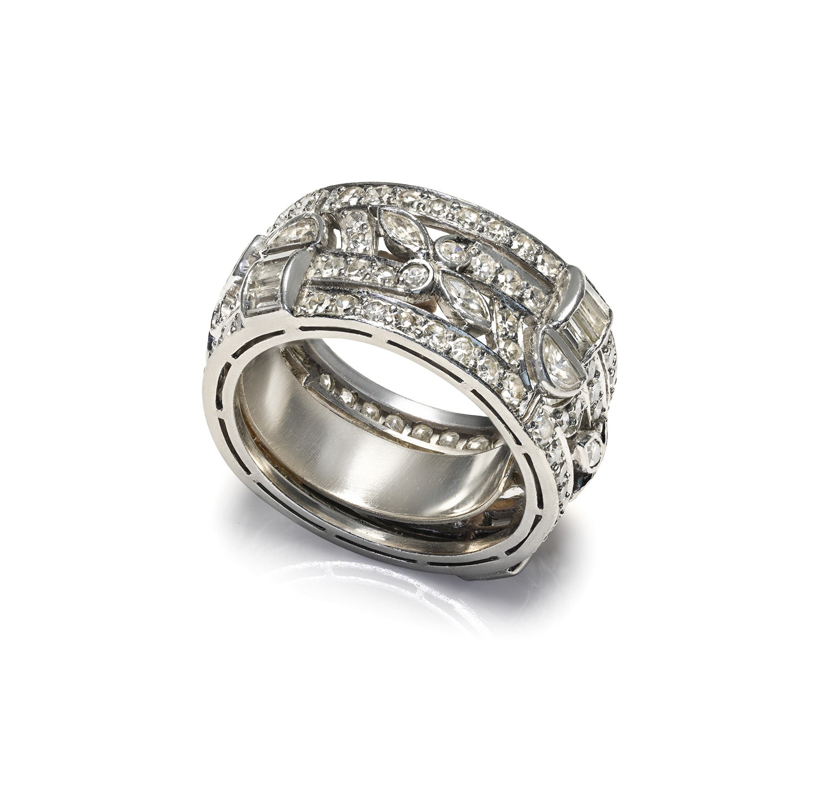 Art Deco Platinum Multi-Cut Diamond Eternity Band Ring