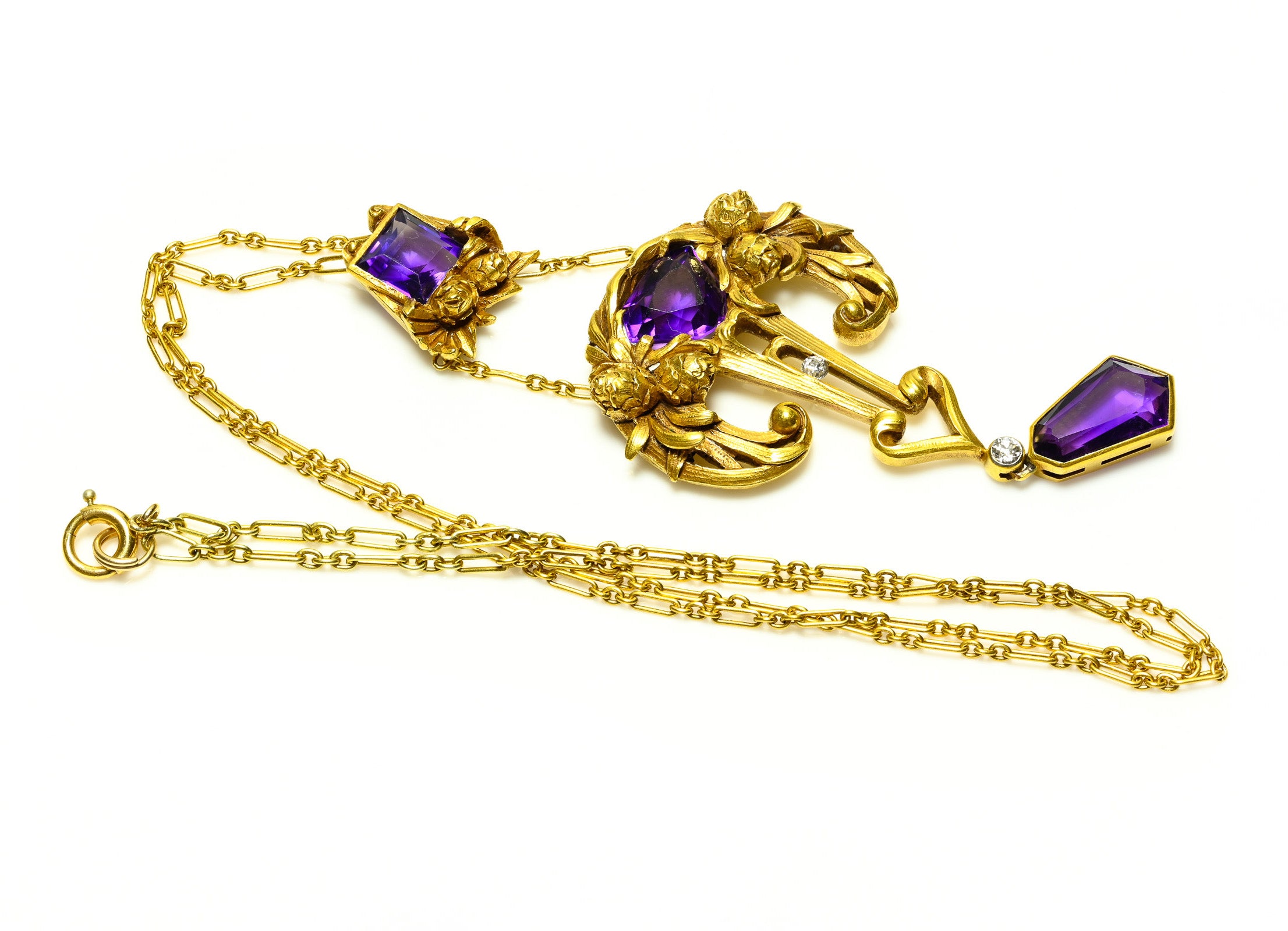 Art Nouveau Hans Brassler & Co. Gold Amethyst Diamond Pendant 