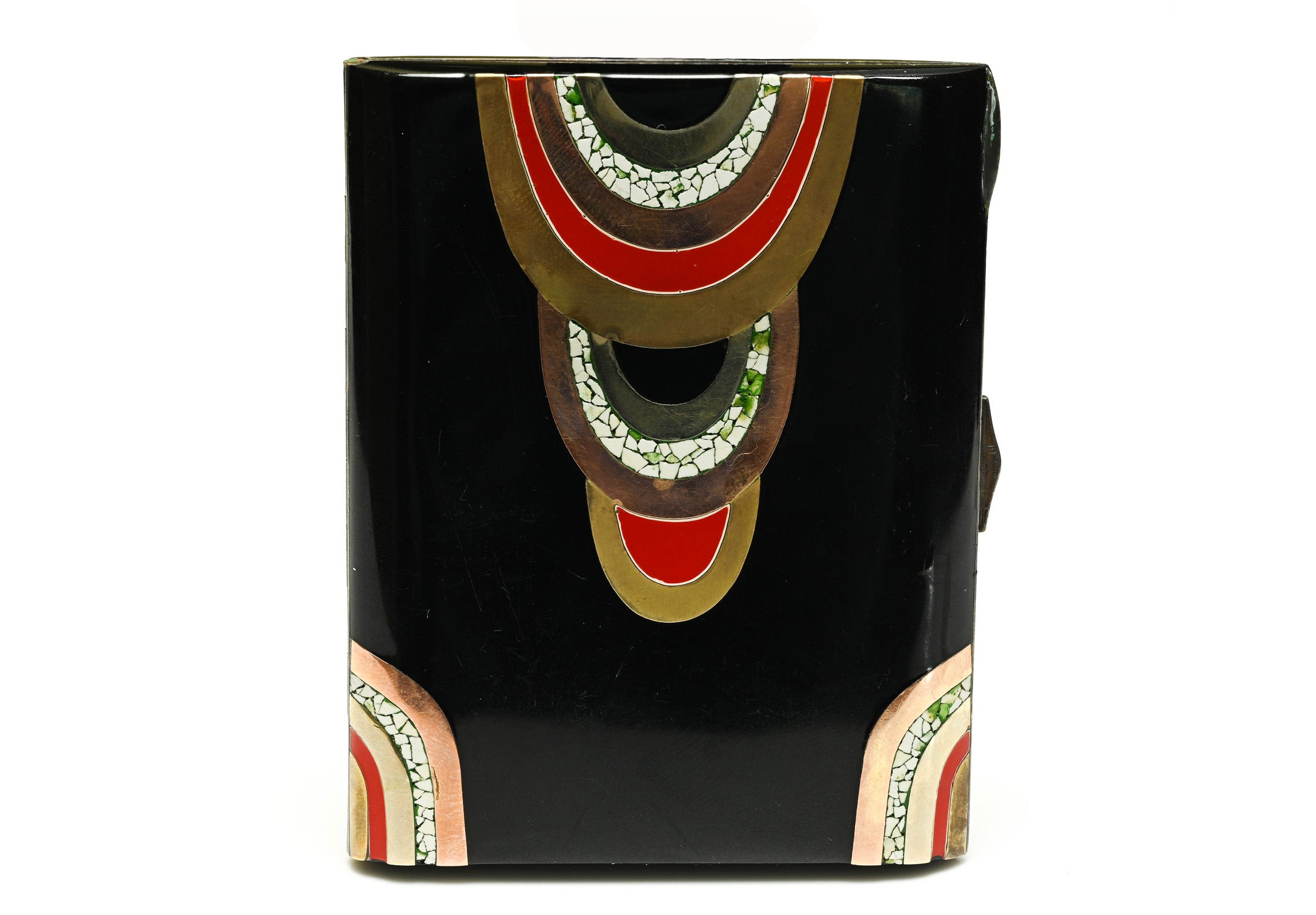 Art Deco Black Enamel Case Eggshell Mosaic Inlay