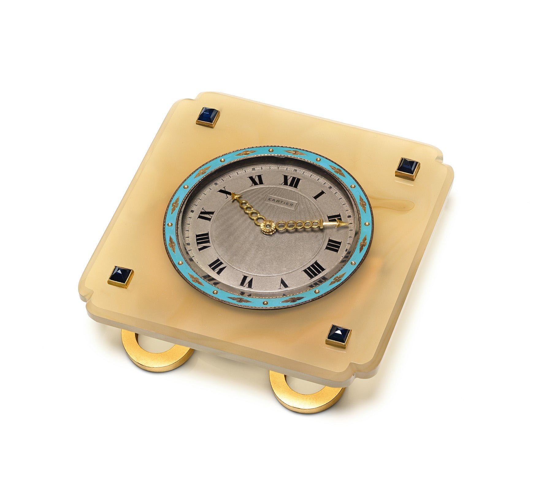 Art Deco Cartier Agate Enamel and Gem-Set Desk Clock
