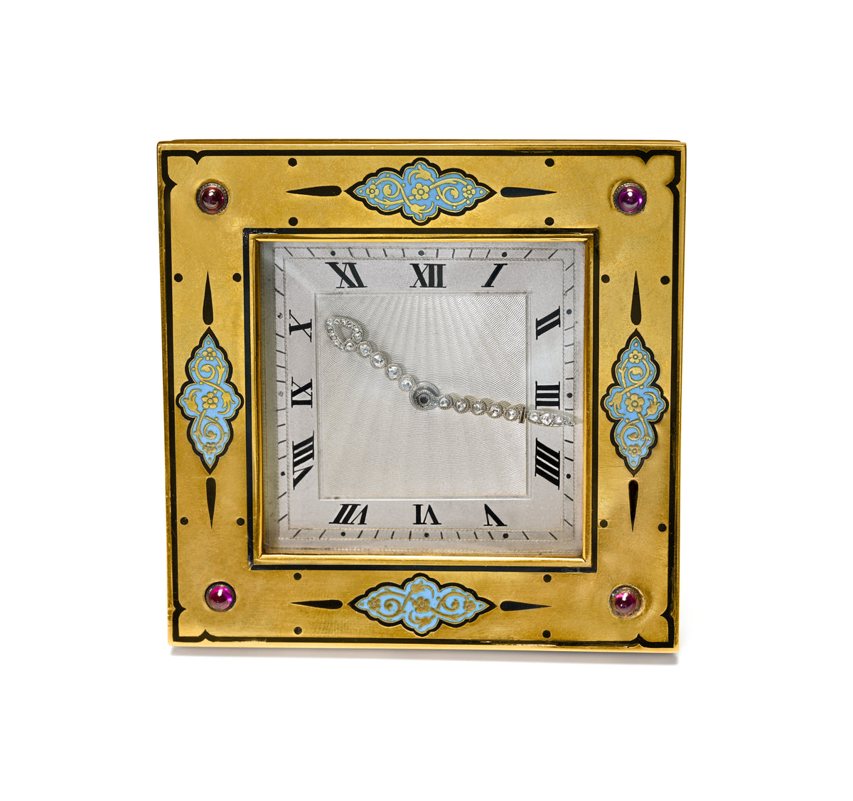 Art Deco Cartier Gold Enamel Ruby and Diamond Desk Clock