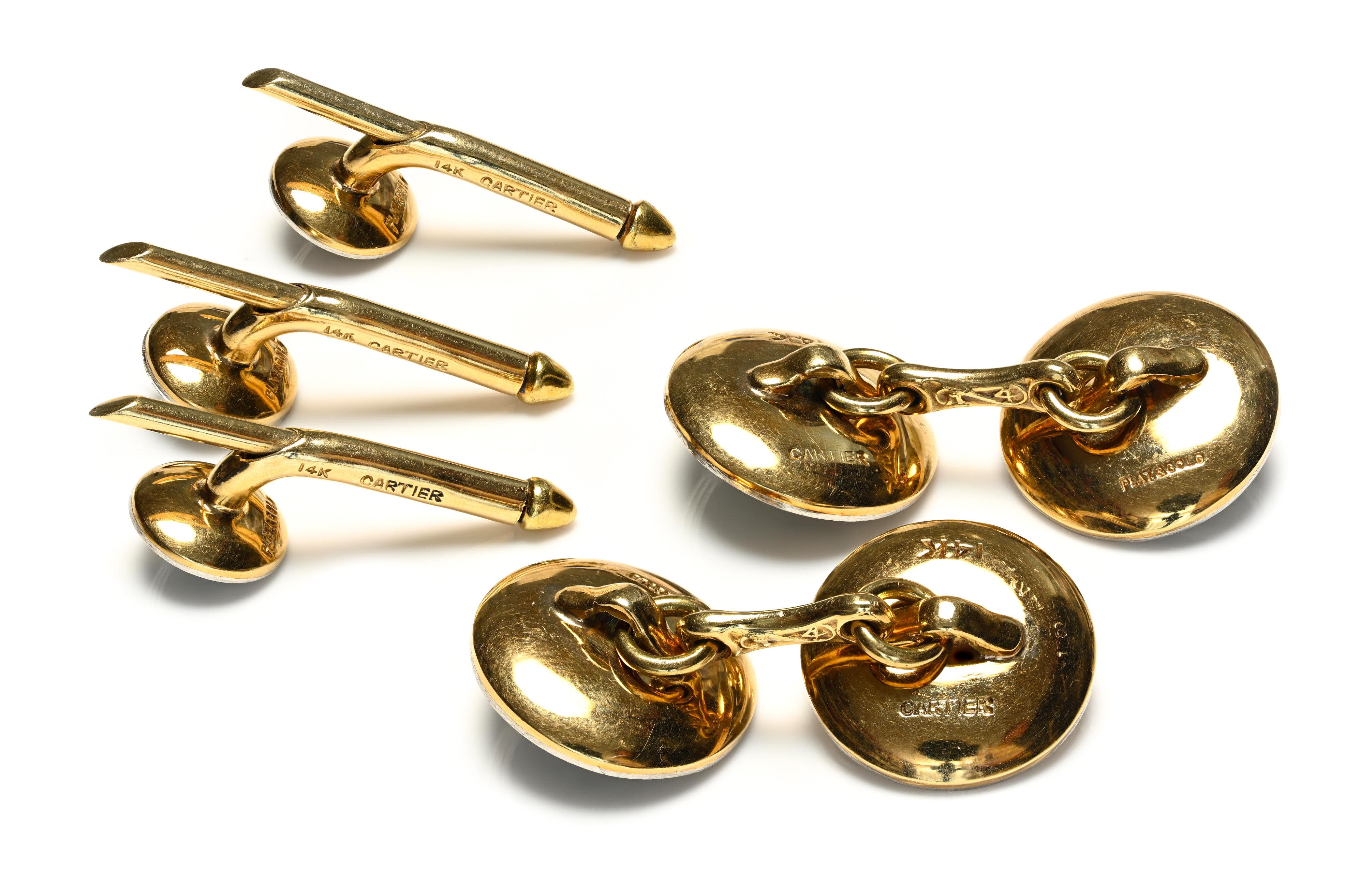 Art Deco Cartier Onyx & Pearl Platinum and Gold Cufflink and Stud Set Hallmarks 