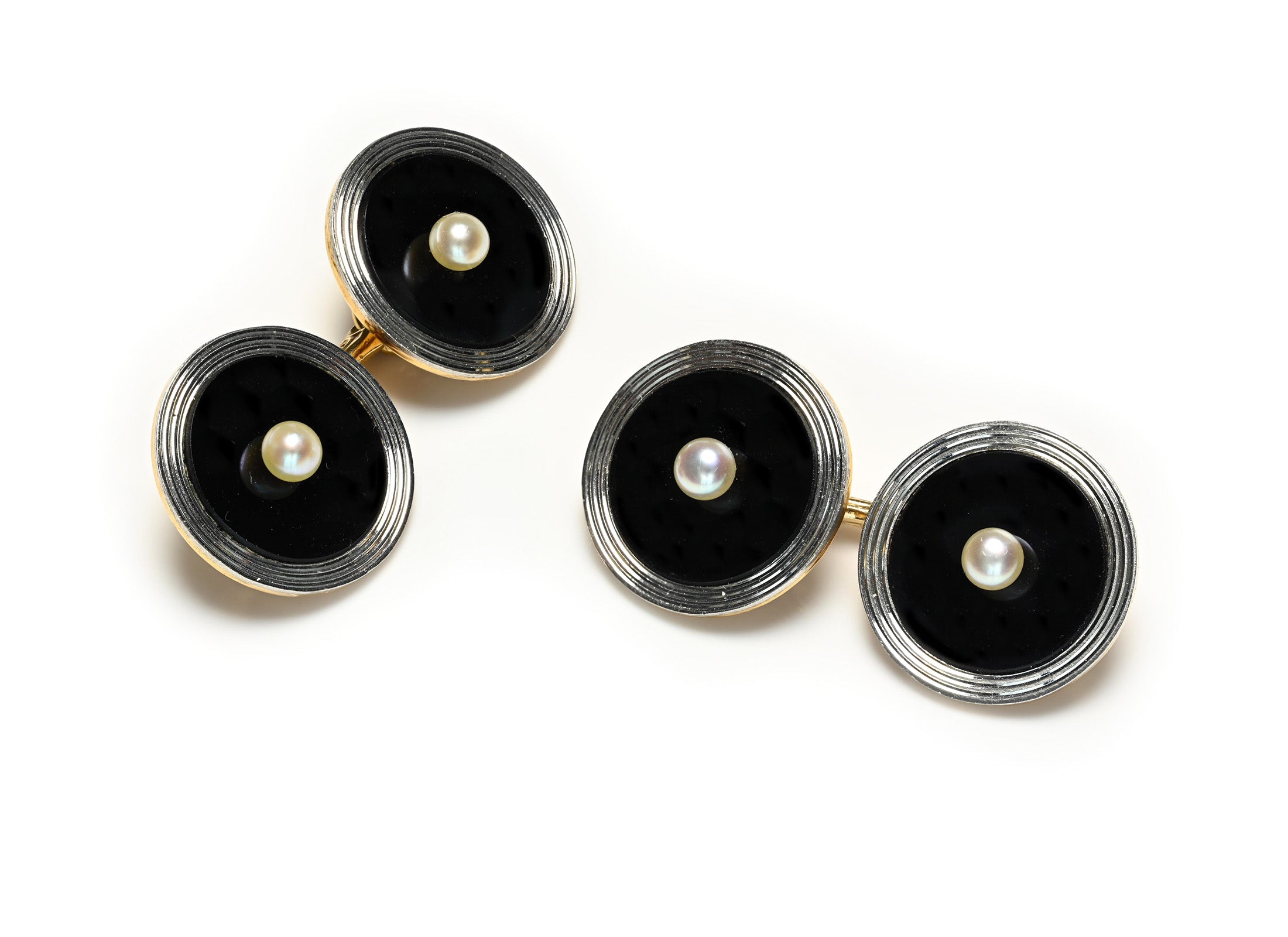 Cartier Onyx Pearl Platinum and Gold Cufflinks  Art Deco 