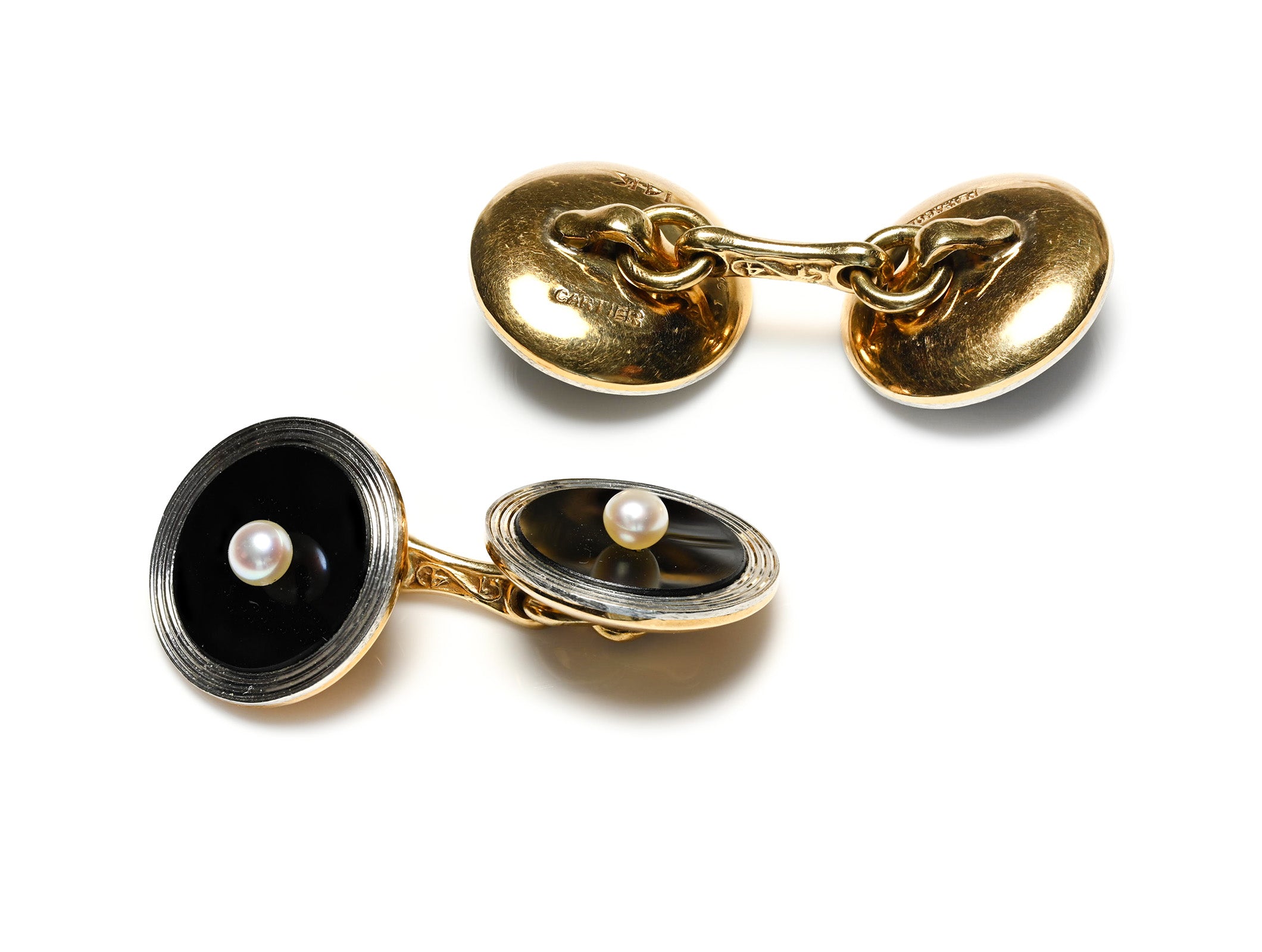 Cartier Onyx Pearl Platinum Gold Cufflinks