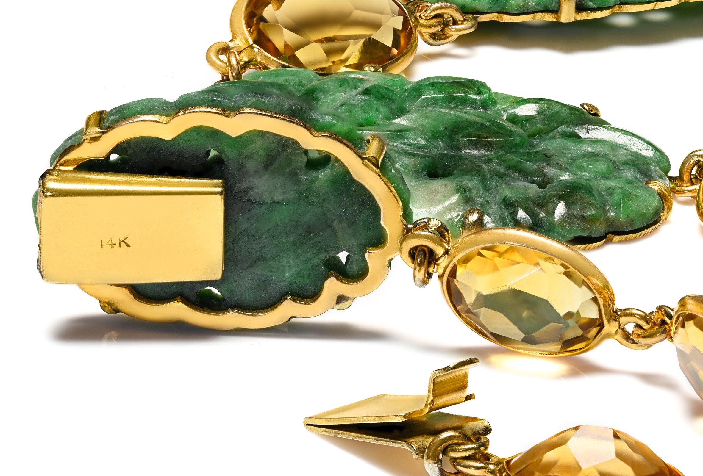 Art Deco Jade Faceted Citrine Necklace Gold 