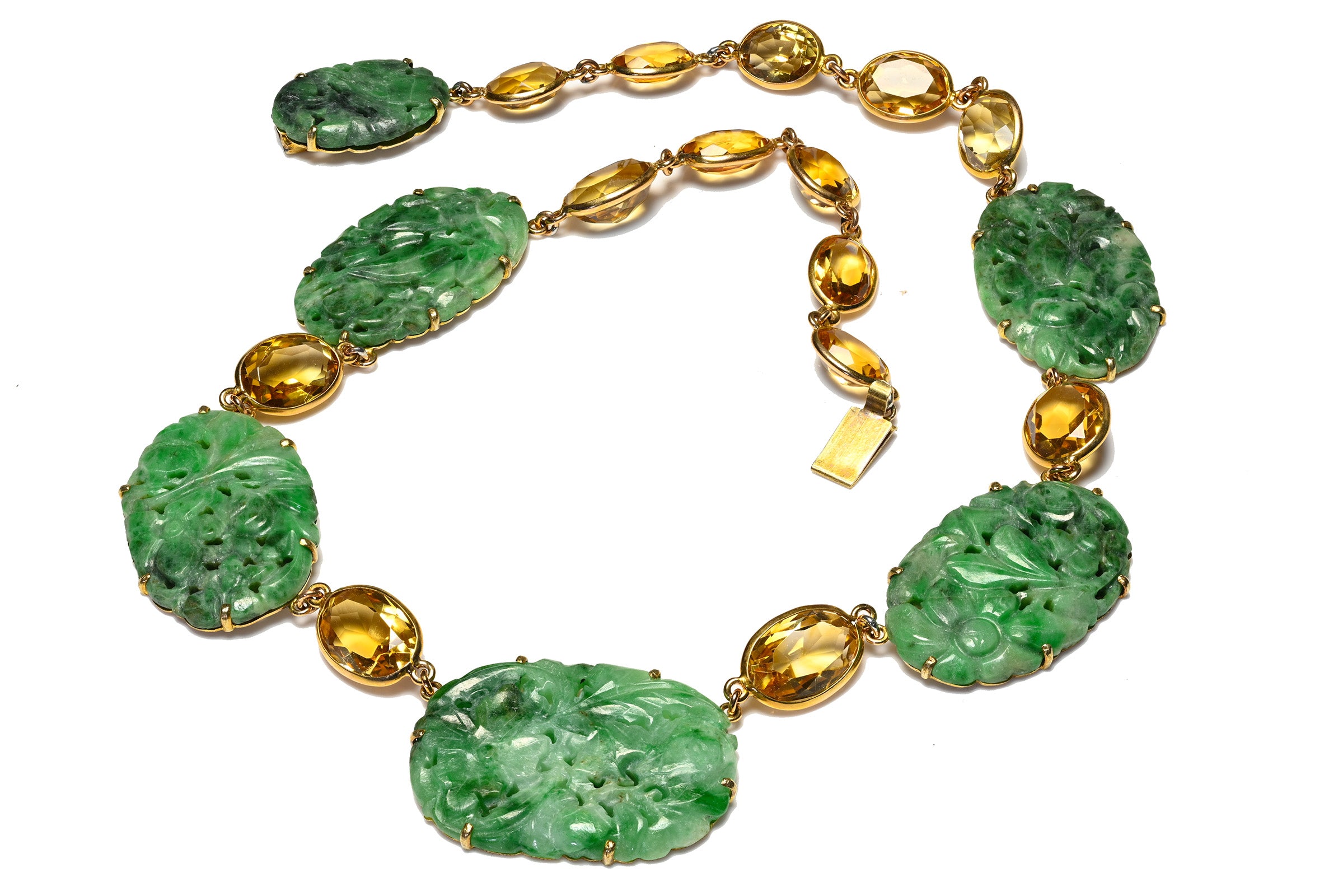 Jade Gold Art Deco Citrine Necklace