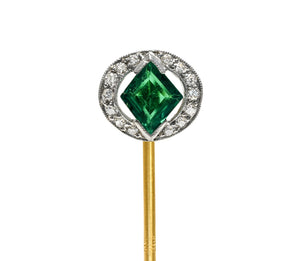 Art Deco Colombian Emerald Diamond Stick Pin