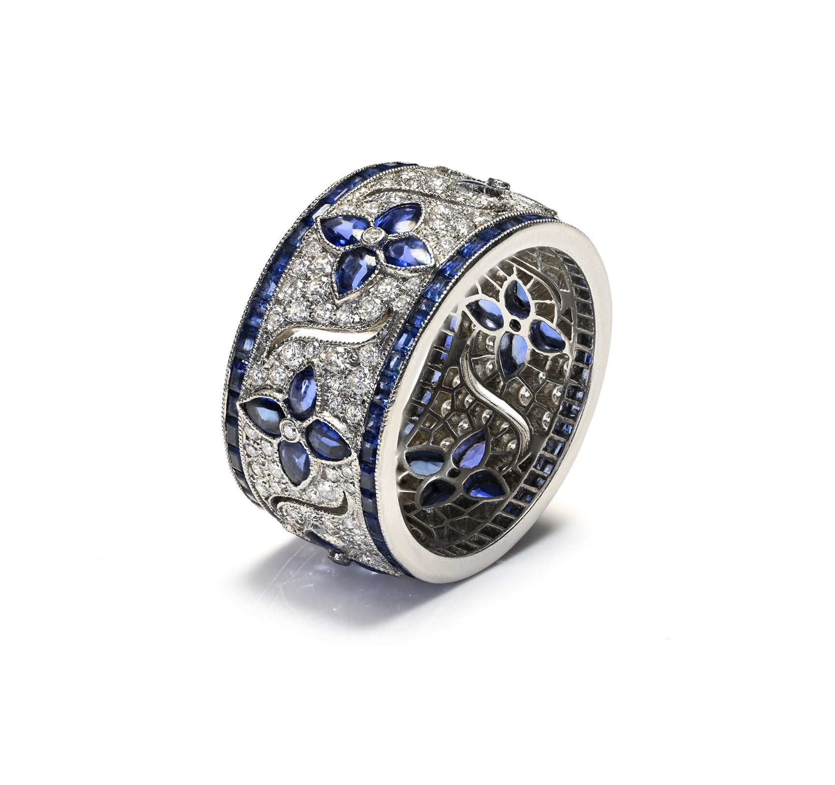 Eternity Band Ring Platinum Diamonds Sapphire