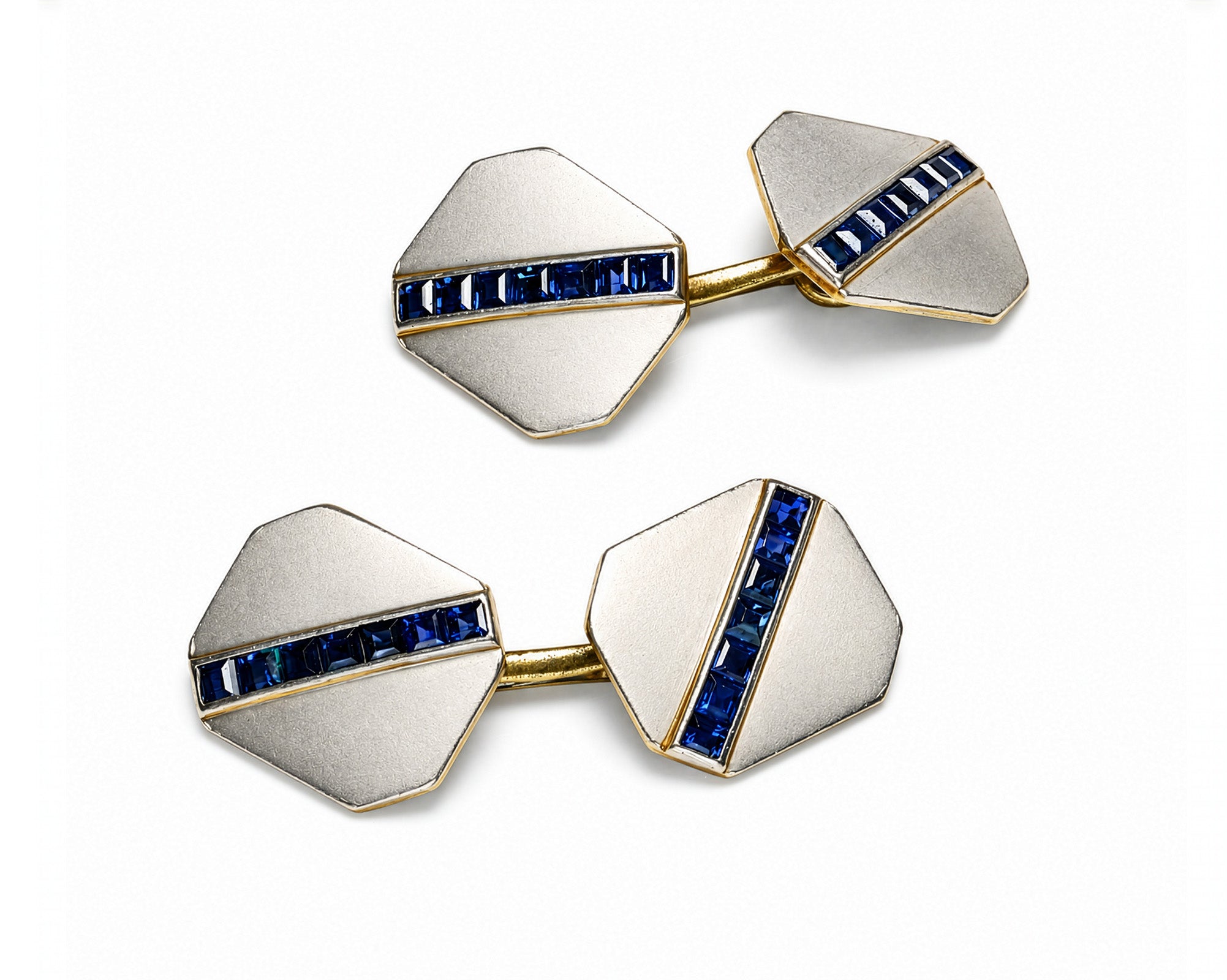 Art Deco Sapphire Platinum Gold Cufflinks