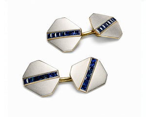 Art Deco Sapphire Platinum and Gold Cufflinks