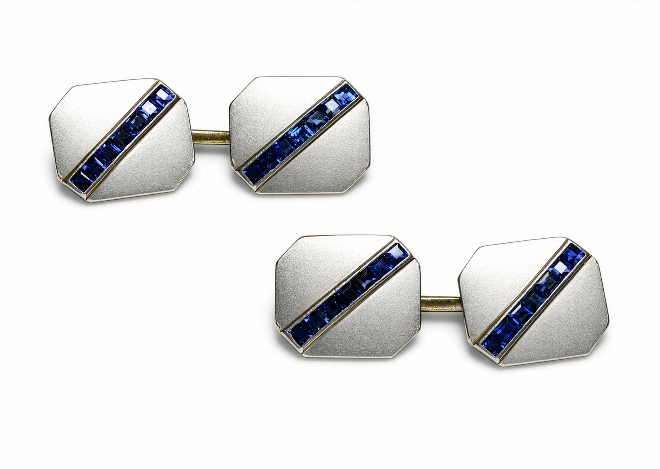 Art Deco Sapphire Platinum and Gold Cufflinks