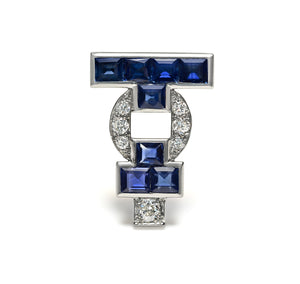 Art Deco Unheated Ceylon Sapphire and Diamond Brooch in Platinum