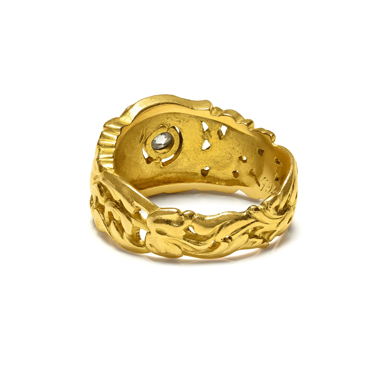 18K Yellow Gold with Diamond Griffin Ring Art Nouveau 