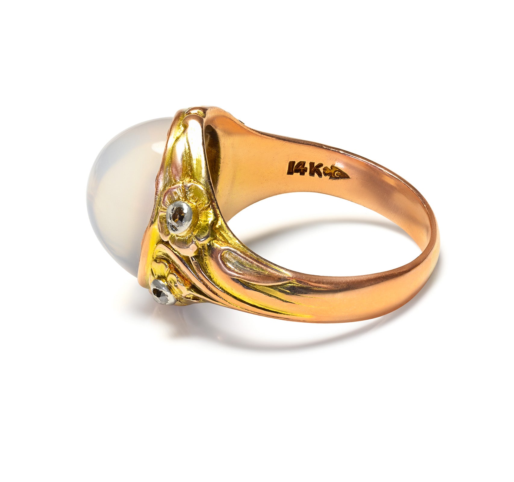 Art Nouveau Carter Howe & Co. Moonstone and Diamond Floral Gold Ring