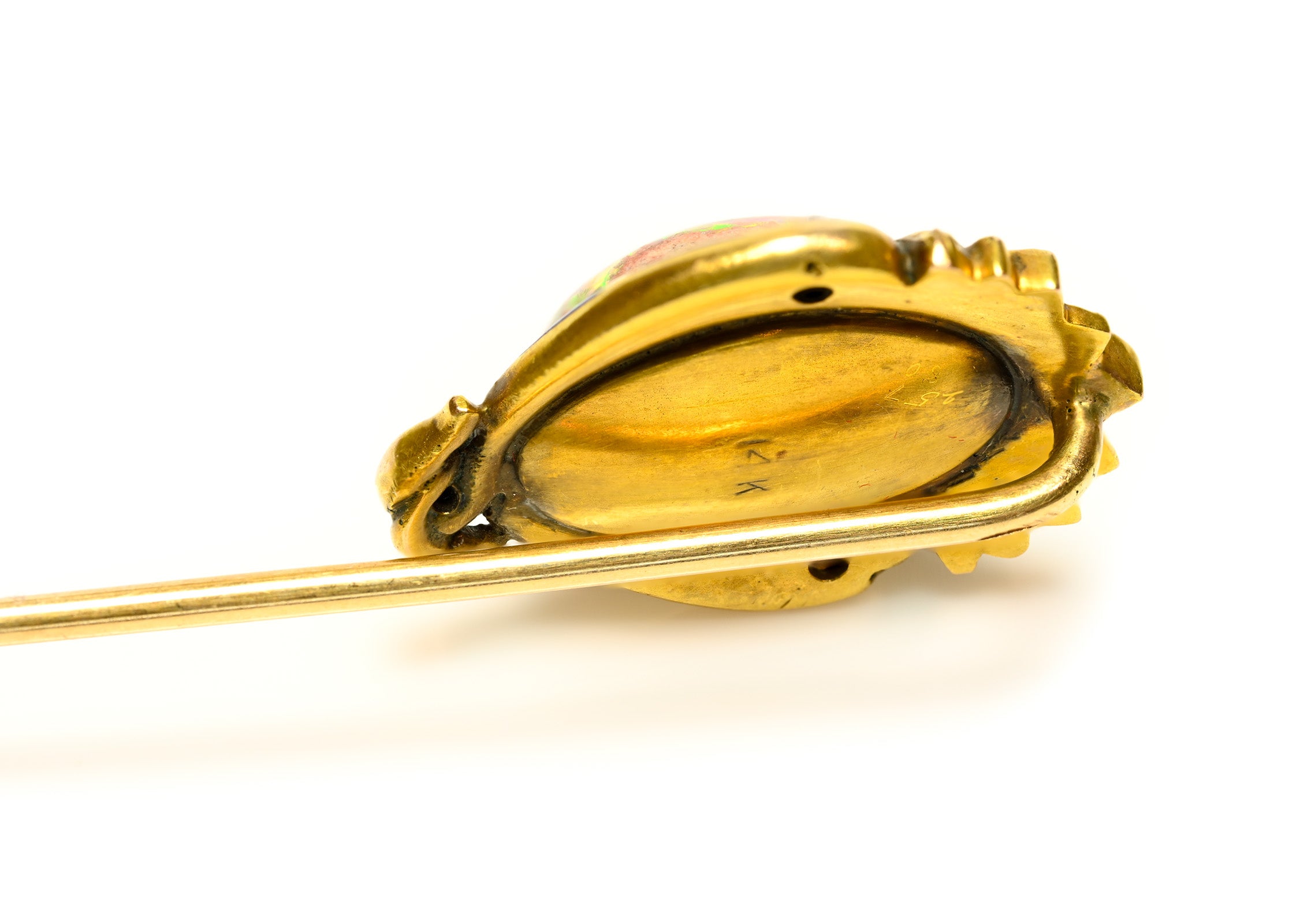 Antique Opal, Diamond and Enamel Bird Gold Stick Pin