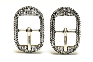Balenciaga Paris 2023 Silver Tone Crystal Buckle Earrings