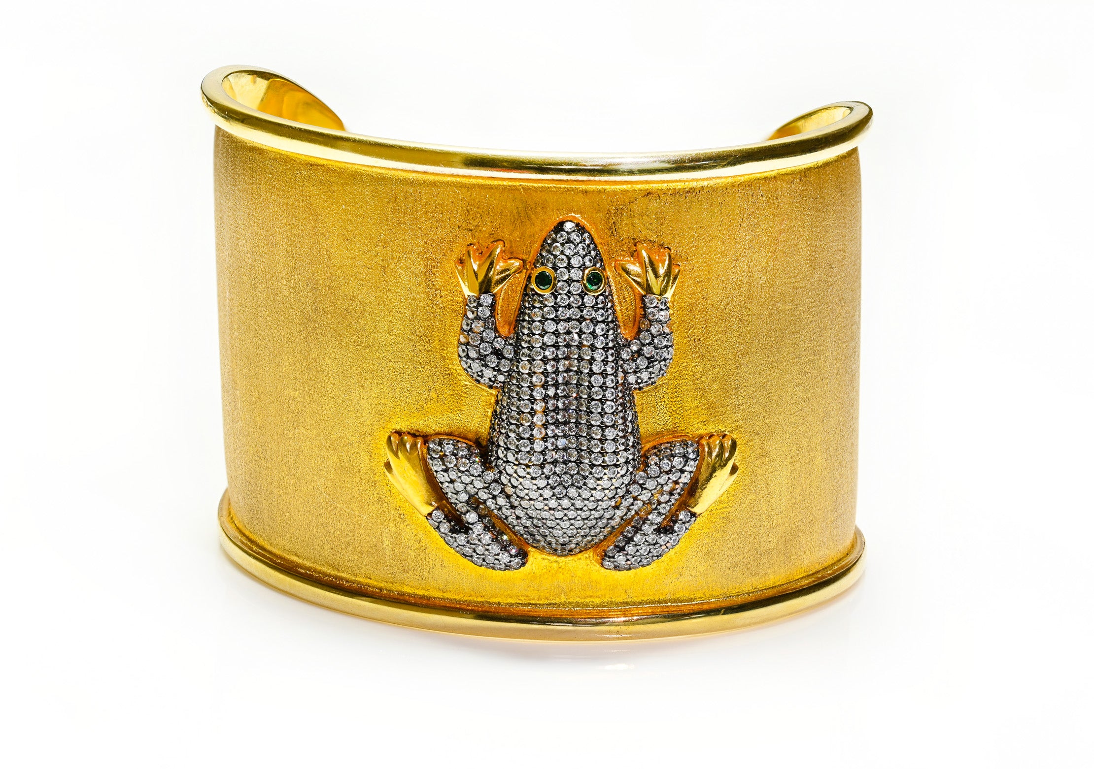 Begum Khan Gold Plated Prince Frog Crystal Cuff Bracelet