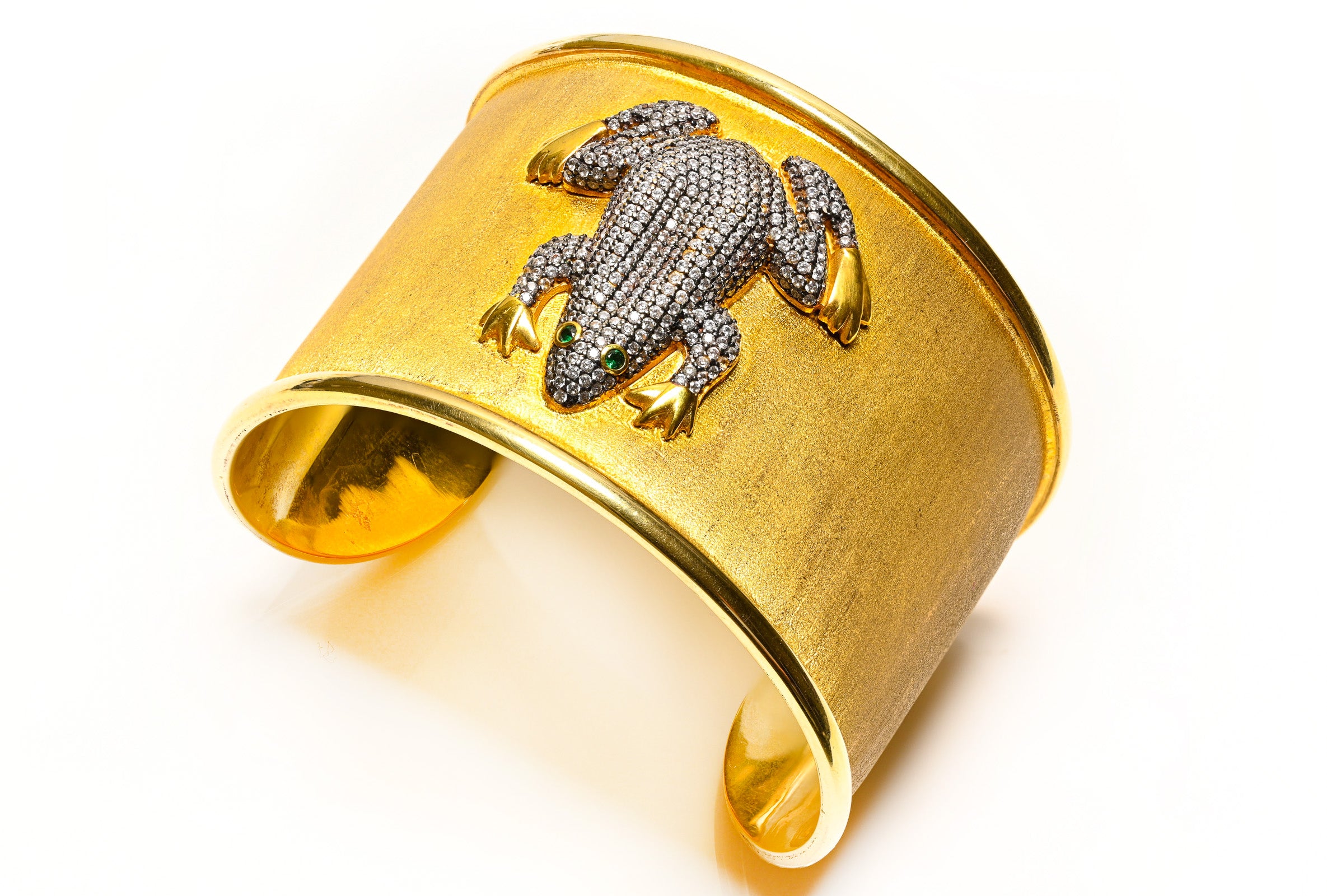 Begum Khan Gold Plated Prince Frog Crystal Cuff Bracelet