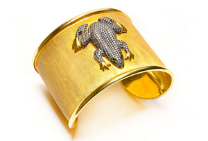 Begum Khan Gold Plated Prince Frog Crystal Cuff Bracelet